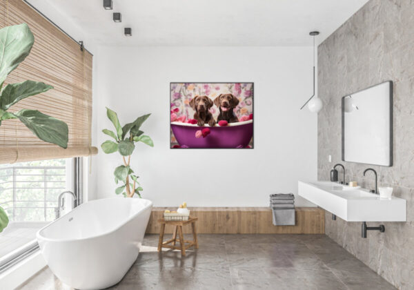 Brown Labrador Puppies in a Bathtub, INSTANT DOWNLOADS, Brown Lab Wall Art, Bathroom Dog Art, Bathroom Decor, purple art - Image 5