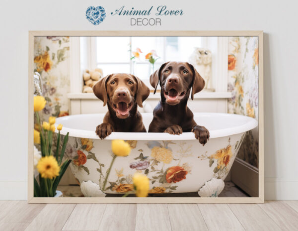 Brown Labrador Puppies in a Bathtub, INSTANT DOWNLOADS, Brown Lab Wall Art, Bathroom Dog Art, Bathroom Decor, White Art