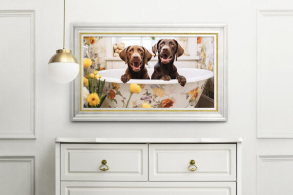 Brown Labrador Puppies in a Bathtub, INSTANT DOWNLOADS, Brown Lab Wall Art, Bathroom Dog Art, Bathroom Decor, White Art - Image 2