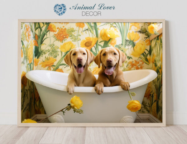 Brown Labrador Puppies in a Bathtub, INSTANT DOWNLOADS, Brown Lab Wall Art, Bathroom Dog Art, Bathroom Decor, Yellow Art