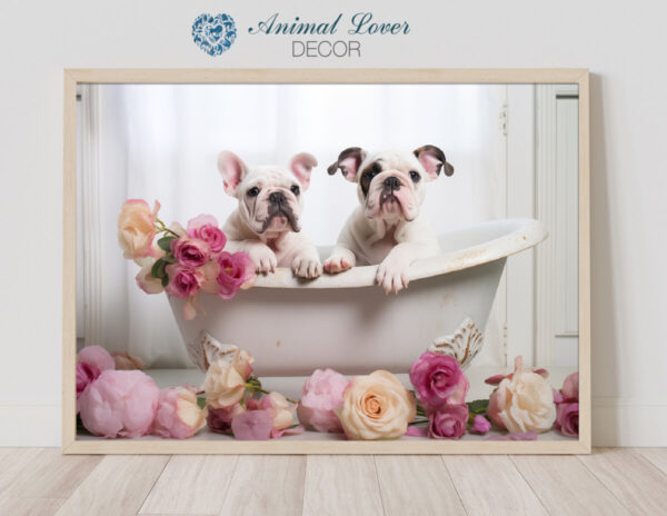 Bulldog Puppies in a Bathtub, INSTANT DOWNLOADS, Bulldog Wall Art, Bathroom Dog Art, Bathroom Decor, Dog Art