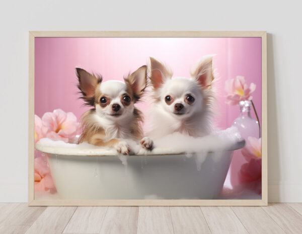 Chihuahuas in a Bathtub, INSTANT DOWNLOADS, Chihuahuas Wall Art, Bathroom Dog Art, Bathroom Decor, Dog Art