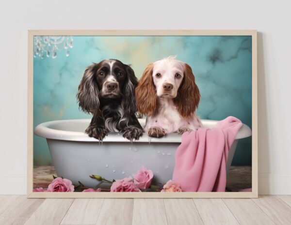 Cocker Spaniels in a Bathtub, INSTANT DOWNLOADS, Cocker Spaniels Wall Art, Bathroom Dog Art, Bathroom Decor, Dog Art