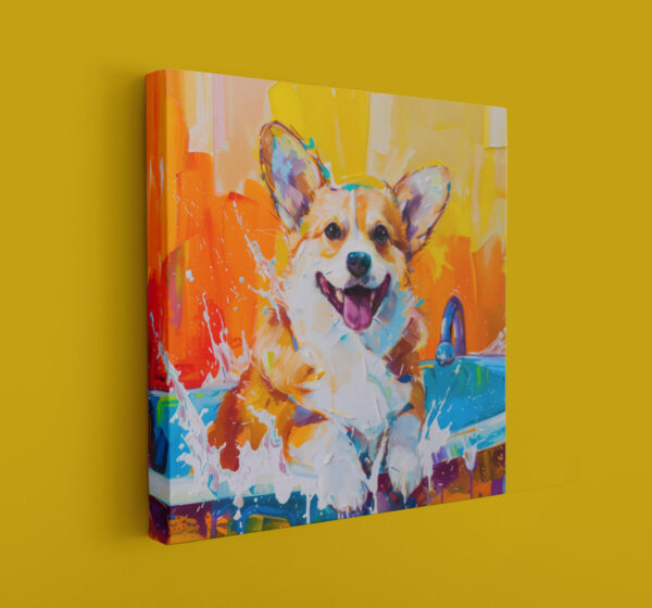 Corgi in Tub CANVAS ART | Dog Canvas Art, Artful Canvas Art, Gifted Dog Art, Colorful Dog Art, Canvas Artful Wallart - Image 4