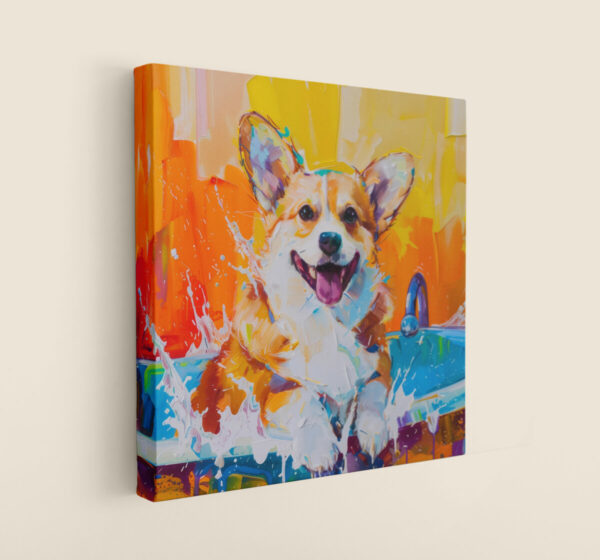 Corgi in Tub CANVAS ART | Dog Canvas Art, Artful Canvas Art, Gifted Dog Art, Colorful Dog Art, Canvas Artful Wallart