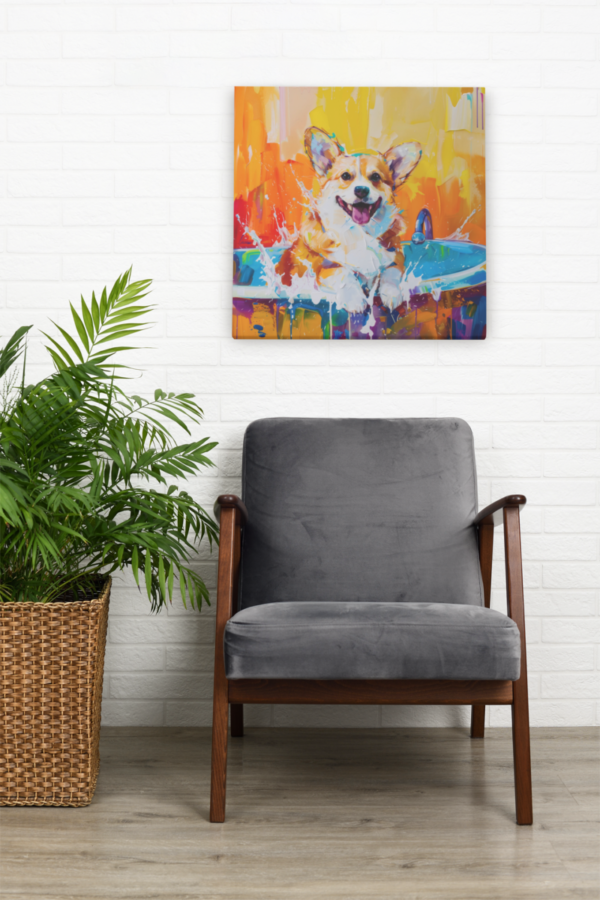 Corgi in Tub CANVAS ART | Dog Canvas Art, Artful Canvas Art, Gifted Dog Art, Colorful Dog Art, Canvas Artful Wallart - Image 2