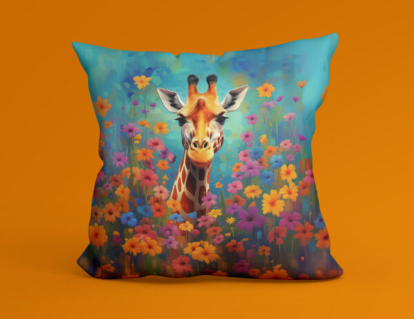 Giraffe Pillow | Giraffe Floral Spun Polyester Square Pillow, Gift for Giraffe Lovers, - Image 3