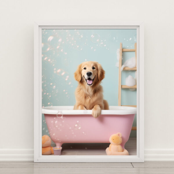 Golden Retriever in a Bathtub, INSTANT DOWNLOADS, Golden Retriever Wall Art, Bathroom Dog Art, Bathroom Decor, Dog Art