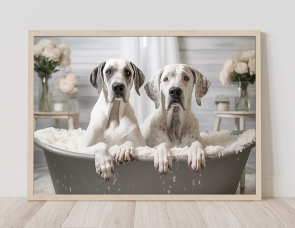 Great Danes in a Bathtub, INSTANT DOWNLOADS, Great Danes Wall Art, Bathroom Dog Art, Bathroom Decor, Dog Art