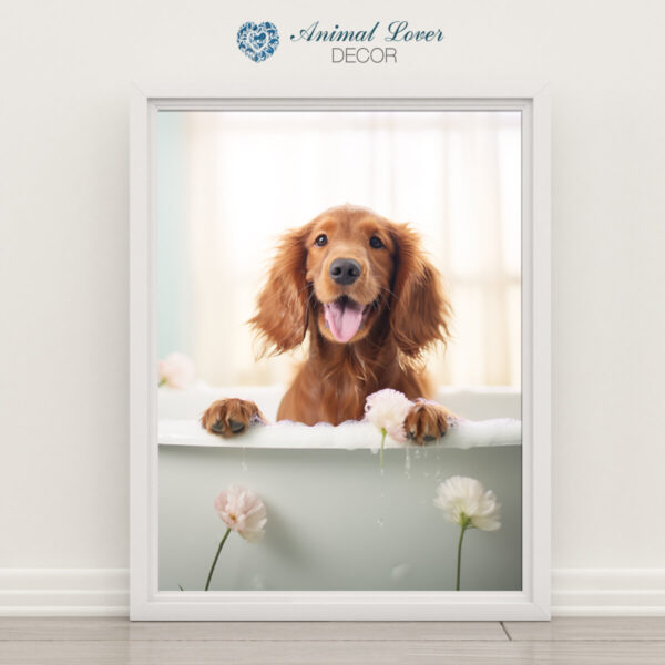 Irish Setter Puppy in a Bathtub, INSTANT DOWNLOADS, Irish Setter Wall Art, Bathroom Dog Art, Bathroom Decor, Dog Art