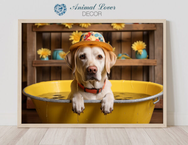 Labrador Retriever in a Bathtub, INSTANT DOWNLOADS, Labrador Retriever Wall Art, Bathroom Dog Art, Bathroom Decor