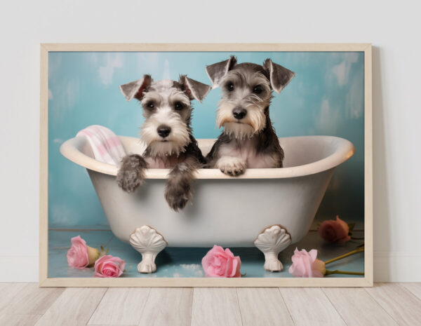 Miniature Schnauzers in a Bathtub, INSTANT DOWNLOADS, Miniature Schnauzers Wall Art, Bathroom Dog Art, Bathroom Decor