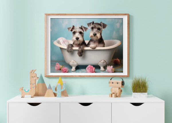 Miniature Schnauzers in a Bathtub, INSTANT DOWNLOADS, Miniature Schnauzers Wall Art, Bathroom Dog Art, Bathroom Decor - Image 4