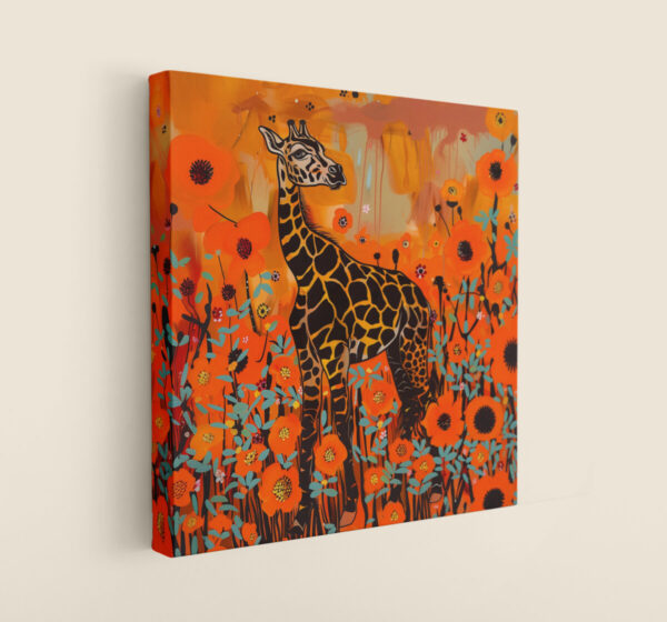 Giraffe in a field of flowers Wall Art, CANVAS ART, GiraffeDecor, Giraffe Decor, Artful Giraffe Artwork