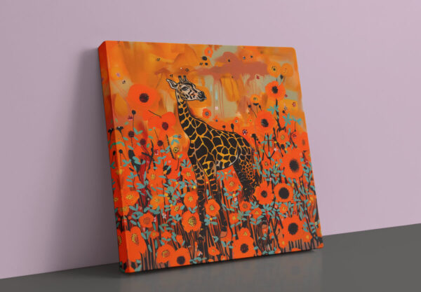 Giraffe in a field of flowers Wall Art, CANVAS ART, GiraffeDecor, Giraffe Decor, Artful Giraffe Artwork - Image 5