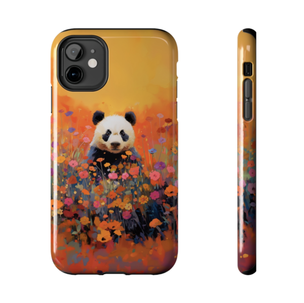 Panda bear in field of flowers, phone case art,