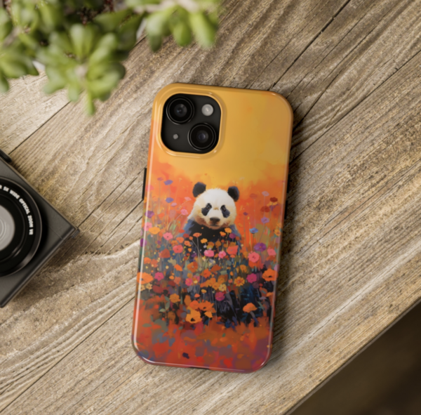 Panda bear in field of flowers, phone case art,