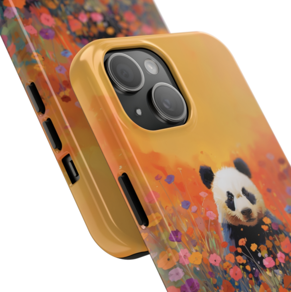 Panda bear in field of flowers, phone case art,