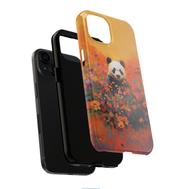 Panda bear in field of flowers, phone case art,