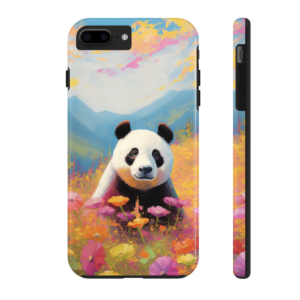 Panda bear in field of flowers, phone case art,