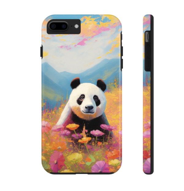 Panda bear in field of flowers, phone case art,