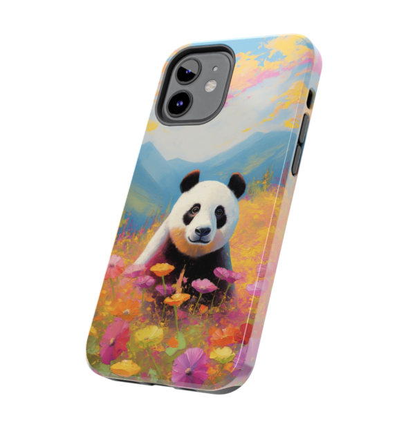 Panda bear in field of flowers, phone case art,