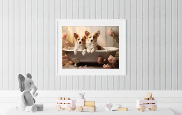 Pembroke Welsh Corgis in a Bathtub, INSTANT DOWNLOADS, Corgis Wall Art, Bathroom Dog Art, Bathroom Decor, Dog Art - Image 5