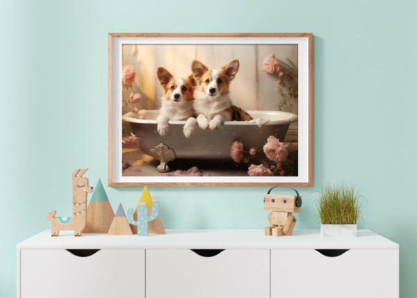 Pembroke Welsh Corgis in a Bathtub, INSTANT DOWNLOADS, Corgis Wall Art, Bathroom Dog Art, Bathroom Decor, Dog Art - Image 4