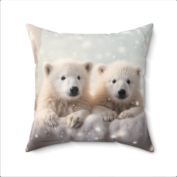 Baby Polar Bears Pillow, Polar Bear Gift, Bedroom Decor, Bear Home Decore, Bear Pillow, Spun Polyester Square Pillow