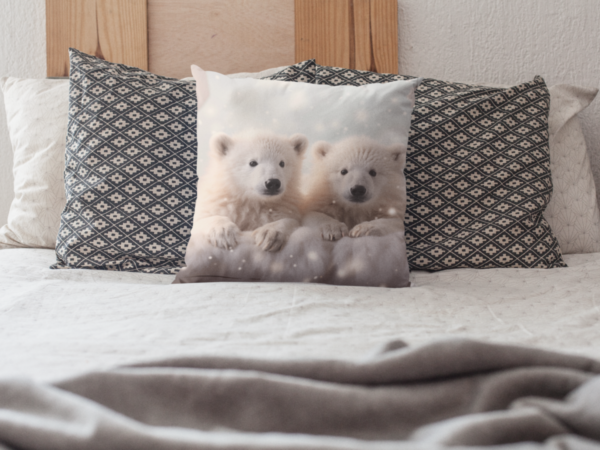 Baby Polar Bears Pillow, Polar Bear Gift, Bedroom Decor, Bear Home Decore, Bear Pillow, Spun Polyester Square Pillow - Image 5