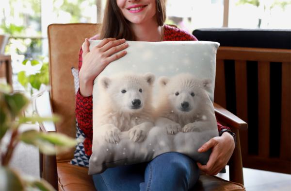 Baby Polar Bears Pillow, Polar Bear Gift, Bedroom Decor, Bear Home Decore, Bear Pillow, Spun Polyester Square Pillow - Image 3