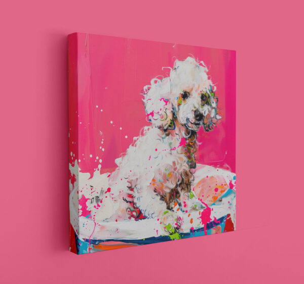 Poodle in Tub CANVAS ART | Dog Canvas Art, Artful Canvas Art, Gifted Dog Art, Colorful Dog Art, Canvas Pink Wallart - Image 3