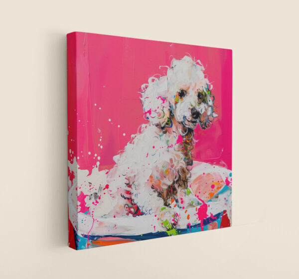 Poodle in Tub CANVAS ART | Dog Canvas Art, Artful Canvas Art, Gifted Dog Art, Colorful Dog Art, Canvas Pink Wallart