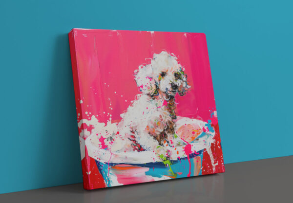 Poodle in Tub CANVAS ART | Dog Canvas Art, Artful Canvas Art, Gifted Dog Art, Colorful Dog Art, Canvas Pink Wallart - Image 4