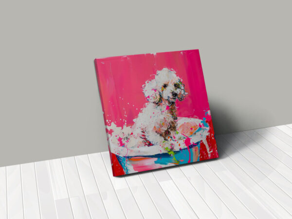 Poodle in Tub CANVAS ART | Dog Canvas Art, Artful Canvas Art, Gifted Dog Art, Colorful Dog Art, Canvas Pink Wallart - Image 5