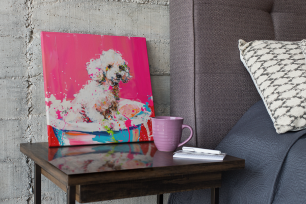 Poodle in Tub CANVAS ART | Dog Canvas Art, Artful Canvas Art, Gifted Dog Art, Colorful Dog Art, Canvas Pink Wallart - Image 6