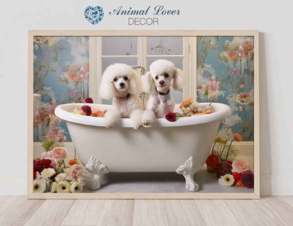 Poodles in a Bathtub, INSTANT DOWNLOADS, Poodles Wall Art, Bathroom Dog Art, Bathroom Decor, Dog Art