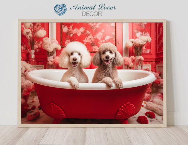 Poodles in a Bathtub, INSTANT DOWNLOADS, Poodles Wall Art, Bathroom Dog Art, Bathroom Decor, Red Art