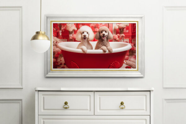 Poodles in a Bathtub, INSTANT DOWNLOADS, Poodles Wall Art, Bathroom Dog Art, Bathroom Decor, Red Art - Image 2