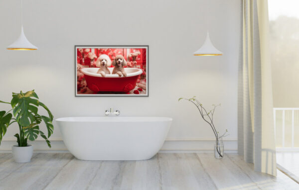 Poodles in a Bathtub, INSTANT DOWNLOADS, Poodles Wall Art, Bathroom Dog Art, Bathroom Decor, Red Art - Image 4