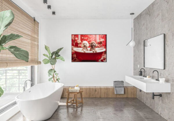 Poodles in a Bathtub, INSTANT DOWNLOADS, Poodles Wall Art, Bathroom Dog Art, Bathroom Decor, Red Art - Image 5