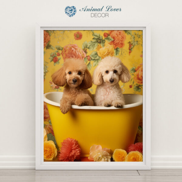 Poodles in a Bathtub, INSTANT DOWNLOADS, Poodles Wall Art, Bathroom Dog Art, Bathroom Decor, Yellow Art