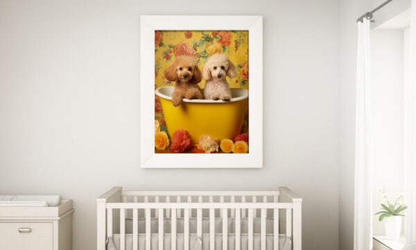 Poodles in a Bathtub, INSTANT DOWNLOADS, Poodles Wall Art, Bathroom Dog Art, Bathroom Decor, Yellow Art - Image 2