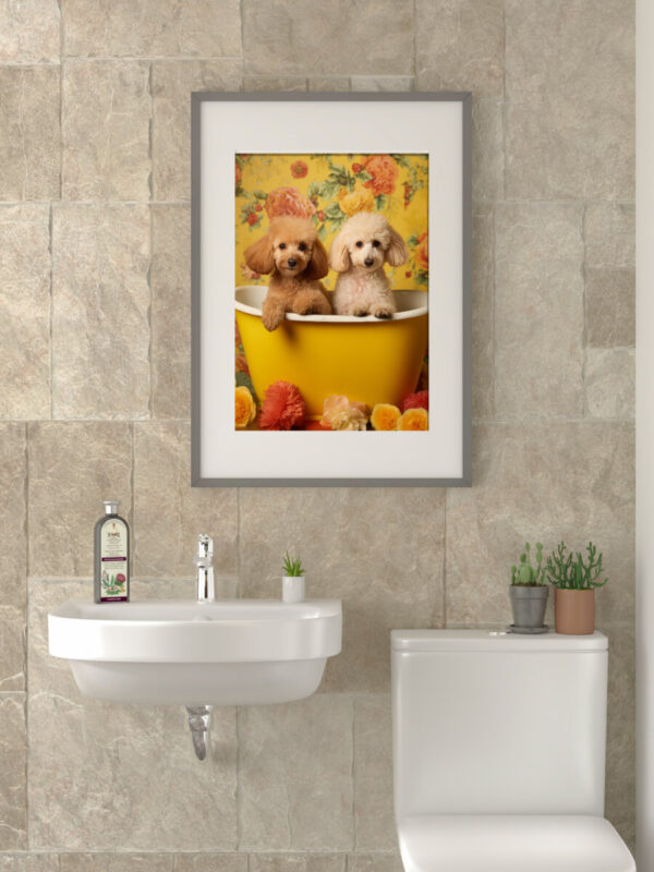 Poodles in a Bathtub, INSTANT DOWNLOADS, Poodles Wall Art, Bathroom Dog Art, Bathroom Decor, Yellow Art - Image 3