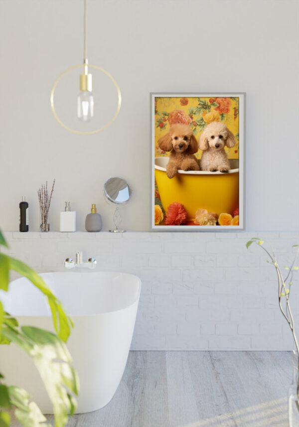 Poodles in a Bathtub, INSTANT DOWNLOADS, Poodles Wall Art, Bathroom Dog Art, Bathroom Decor, Yellow Art - Image 4