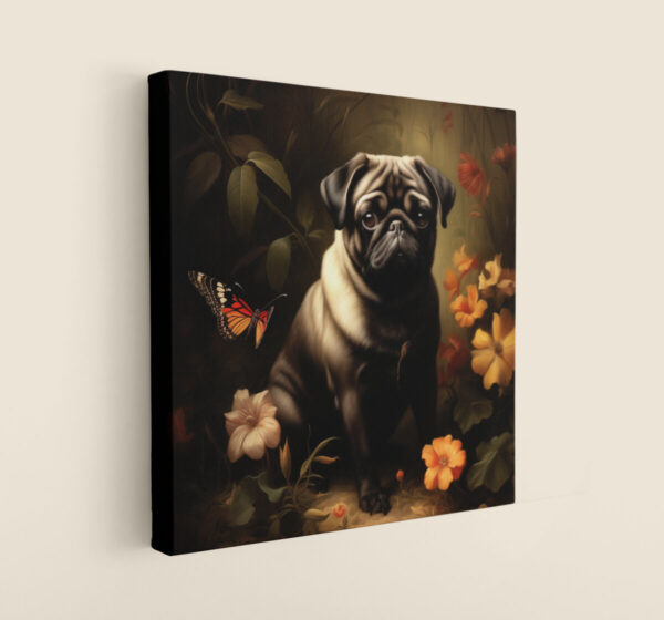 Pug Square CANVAS ART | Dark Cottagecore Dog Canvas Art, Artful Canvas Art, Gifted Dog Art, Pug Wallart