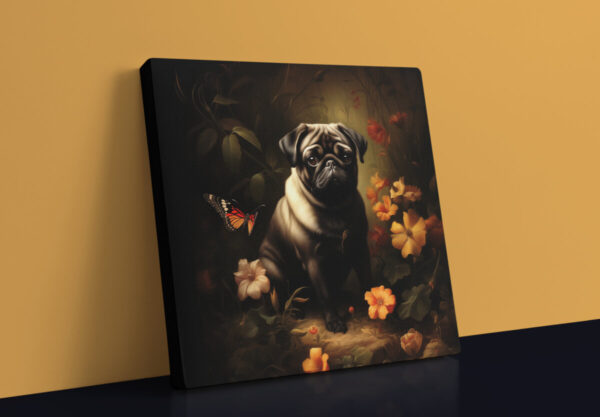 Pug Square CANVAS ART | Dark Cottagecore Dog Canvas Art, Artful Canvas Art, Gifted Dog Art, Pug Wallart - Image 3