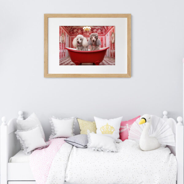 Poodles in a Bathtub, INSTANT DOWNLOADS, Poodles Wall Art, Bathroom Dog Art, Red Bathroom Decor, Dog Art - Image 3