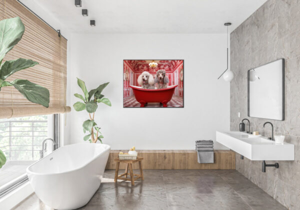 Poodles in a Bathtub, INSTANT DOWNLOADS, Poodles Wall Art, Bathroom Dog Art, Red Bathroom Decor, Dog Art - Image 5