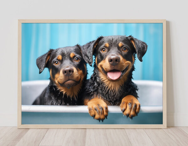 Rottweiler Puppies in a Bathtub, INSTANT DOWNLOADS, Rottweiler Wall Art, Bathroom Dog Art, Bathroom Decor, Dog Art